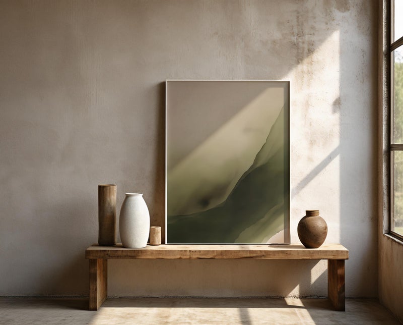 TNESSENTIAL Moody Sage Green Wall Art | Abstract Painterly Art Print – Framed Poster | Ready to Hang - Image 1
