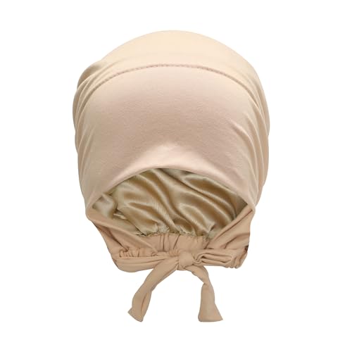 ZLYC Satin Lined Hijab Cap for Women Tie Back Hijab Undercap Inner Underscarf Hat (Solid Cream Pink) - Image 1