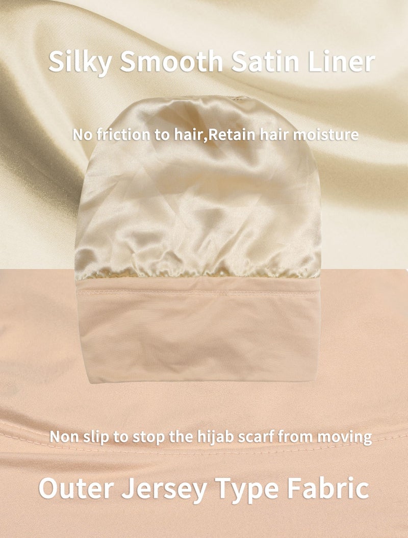 ZLYC Satin Lined Hijab Cap for Women Tie Back Hijab Undercap Inner Underscarf Hat (Solid Cream Pink) - Image 4