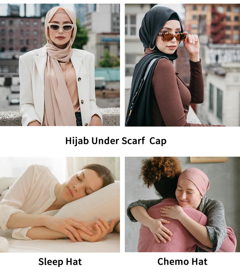 ZLYC Satin Lined Hijab Cap for Women Tie Back Hijab Undercap Inner Underscarf Hat (Solid Cream Pink) - Image 5