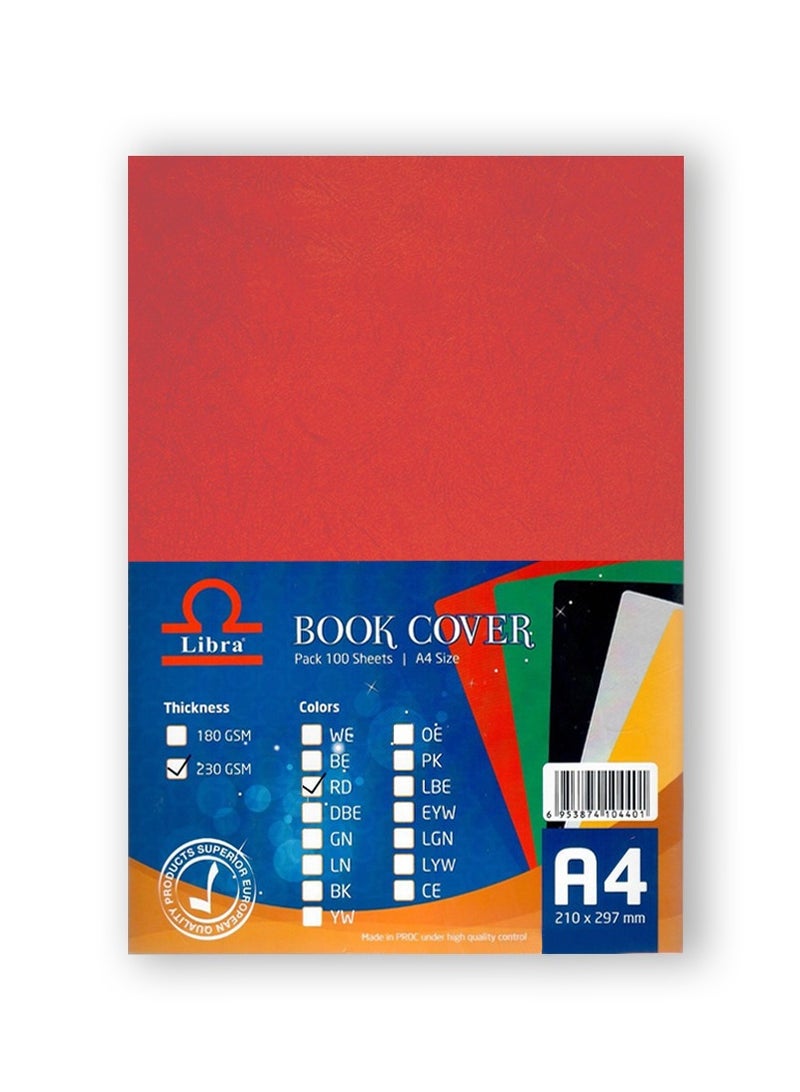 Libra Book cover Embossed Leather Board A4 230gsm Red 100 Sheets - Image 1