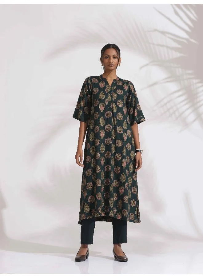 trueBrowns trueBrowns Green Foil Print Cotton Kurta Set
