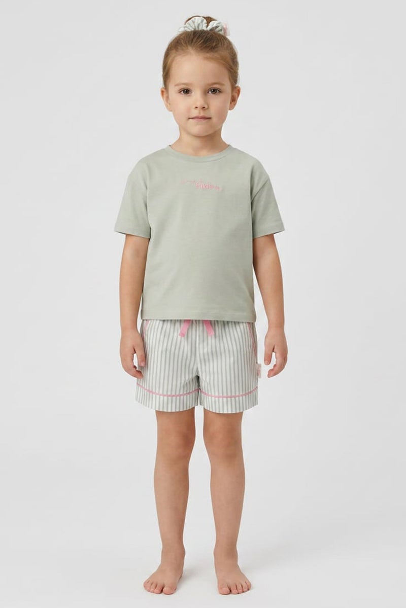 Fudo Lounge By Fudo Toddlers Girl 3 Pieces Embroidered Logo Top And Shorts With Scruchie Pyjama Set, Multicolor - Image 1