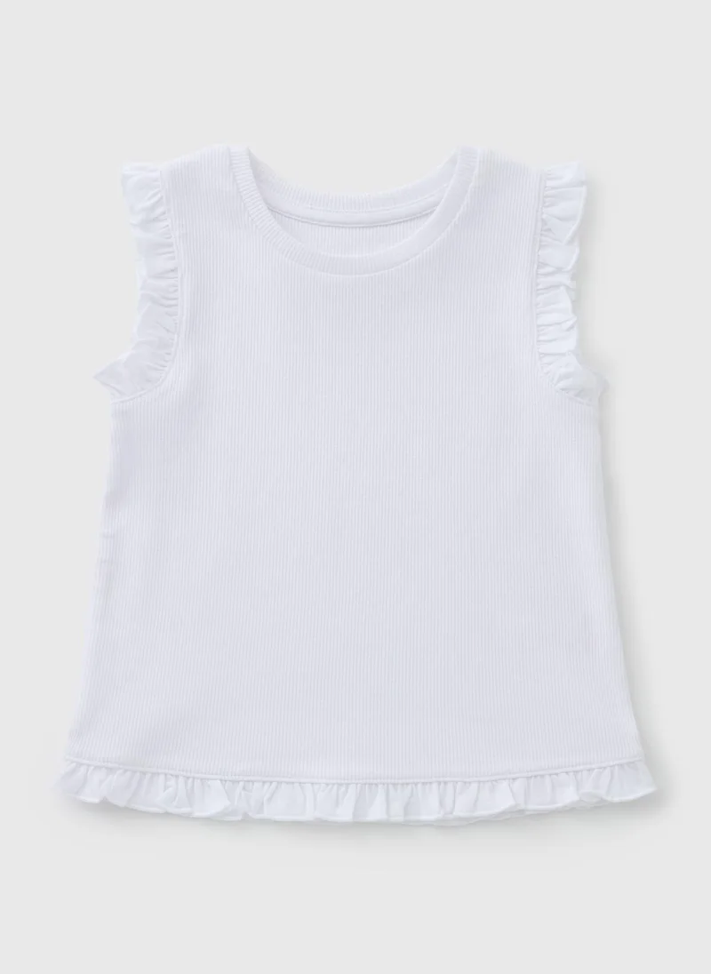 Matalan Girls White Ribbed Frill Vest