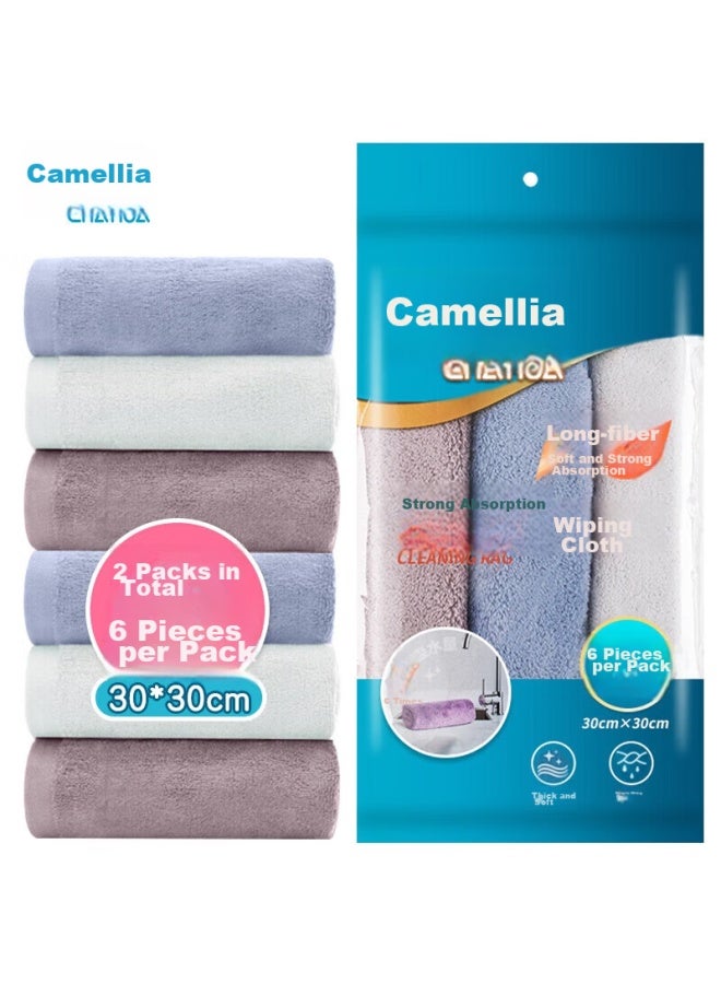 CHAHUA Camellia Dishcloths, Kitchen Cleaning Cloths, 30*30cm*6 Pieces, Scouring Pads, Super Absorbent, Lint-free, Hand Towels - Image 1