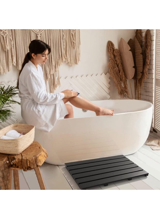 Bamfan Bath Mat for Bathroom Luxury Shower  NonSlip Bamboo Wooden Waterproof Floor Mat for Indoor or Outdoor UseBlack - Image 5