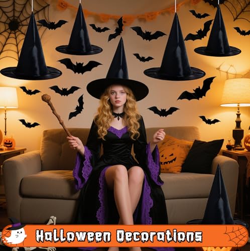 Hstyle Halloween Decorations Outdoor Indoor - 8PCS Witch Hats & 32PCS 3D Bats Decoration, Witch Hat, Witches Hat, Halloween Decor for Party Favors, Party Supplies, Porch Decor - Image 4