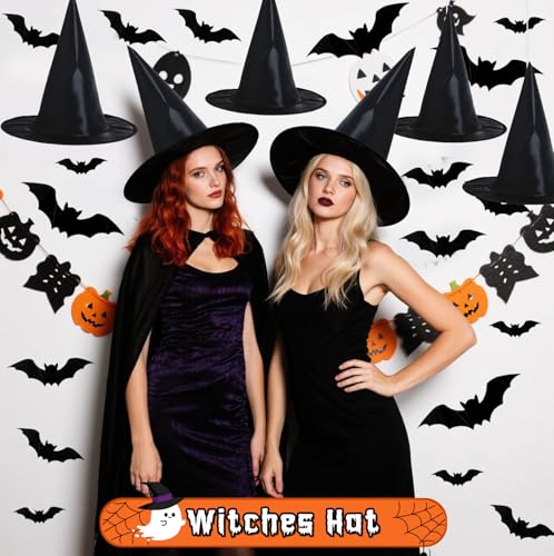 Hstyle Halloween Decorations Outdoor Indoor - 8PCS Witch Hats & 32PCS 3D Bats Decoration, Witch Hat, Witches Hat, Halloween Decor for Party Favors, Party Supplies, Porch Decor - Image 5