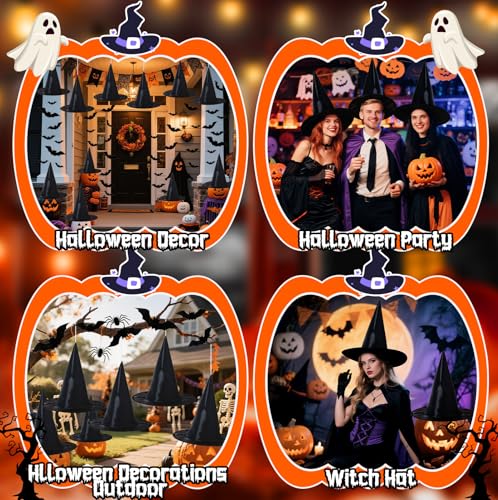 Hstyle Halloween Decorations Outdoor Indoor - 8PCS Witch Hats & 32PCS 3D Bats Decoration, Witch Hat, Witches Hat, Halloween Decor for Party Favors, Party Supplies, Porch Decor - Image 3