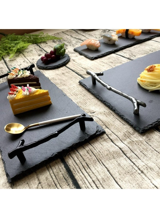 FUKE Slate Cheese Board 30*20 cm with Handle Charcuterie Boards Natural Slate Stone Plate Tray, Gourmet Serving Platter for Meats, Fruits, Parties, Appetizers - Image 3
