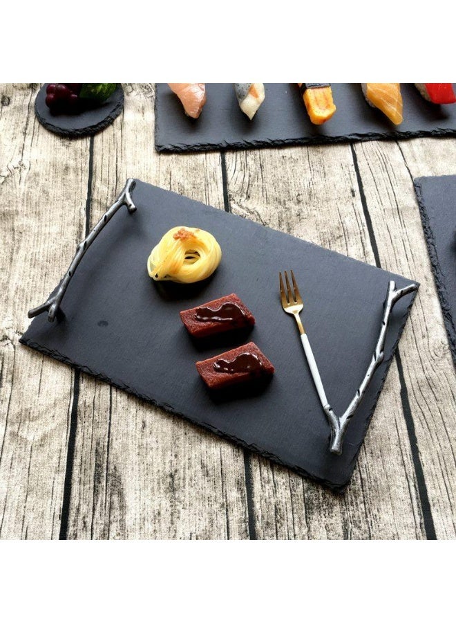 FUKE Slate Cheese Board 30*20 cm with Handle Charcuterie Boards Natural Slate Stone Plate Tray, Gourmet Serving Platter for Meats, Fruits, Parties, Appetizers - Image 1