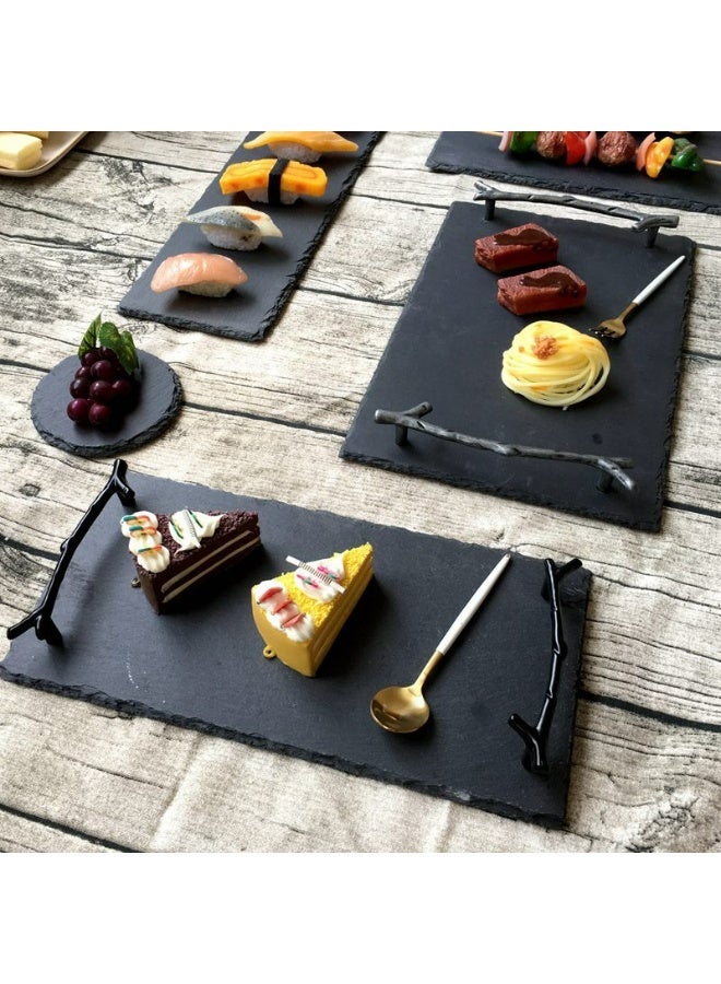 FUKE Slate Cheese Board 30*20 cm with Handle Charcuterie Boards Natural Slate Stone Plate Tray, Gourmet Serving Platter for Meats, Fruits, Parties, Appetizers - Image 5