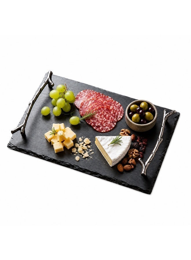 FUKE Slate Cheese Board 30*20 cm with Handle Charcuterie Boards Natural Slate Stone Plate Tray, Gourmet Serving Platter for Meats, Fruits, Parties, Appetizers - Image 1