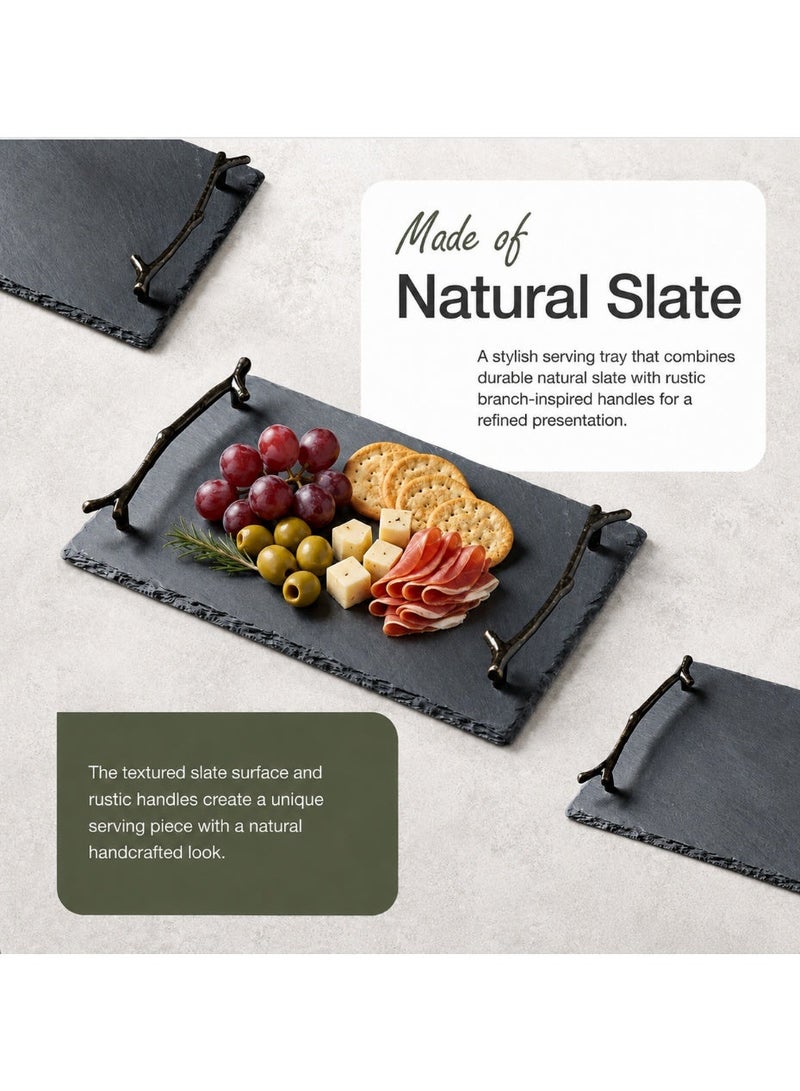 FUKE Slate Cheese Board 30*20 cm with Handle Charcuterie Boards Natural Slate Stone Plate Tray, Gourmet Serving Platter for Meats, Fruits, Parties, Appetizers - Image 2