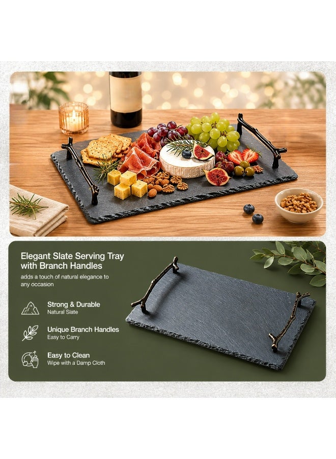 FUKE Slate Cheese Board 30*20 cm with Handle Charcuterie Boards Natural Slate Stone Plate Tray, Gourmet Serving Platter for Meats, Fruits, Parties, Appetizers - Image 3