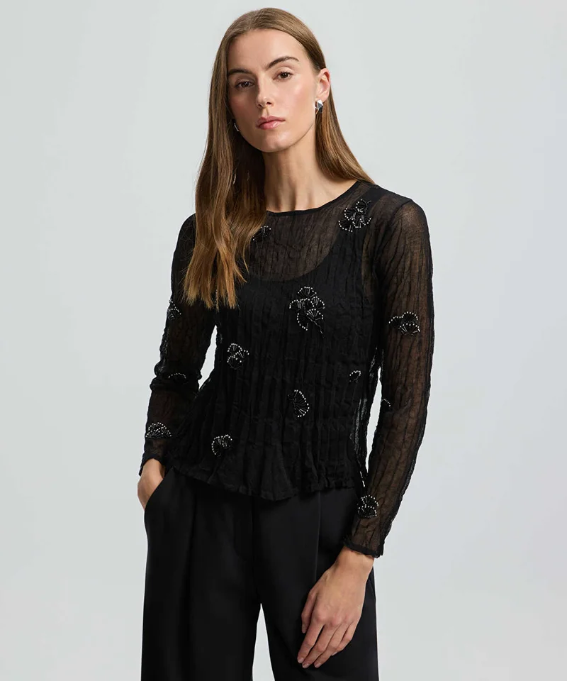 ايبيكيول Embroidered Sheer Knit Top