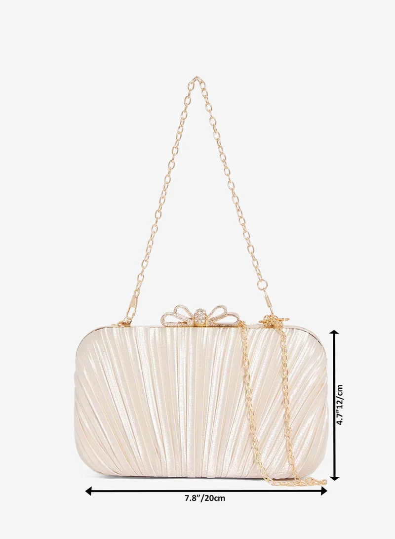 Ella Limited Edition  Textured Clutch With Gold Accent Bow Detail for Women | Best Price UAE