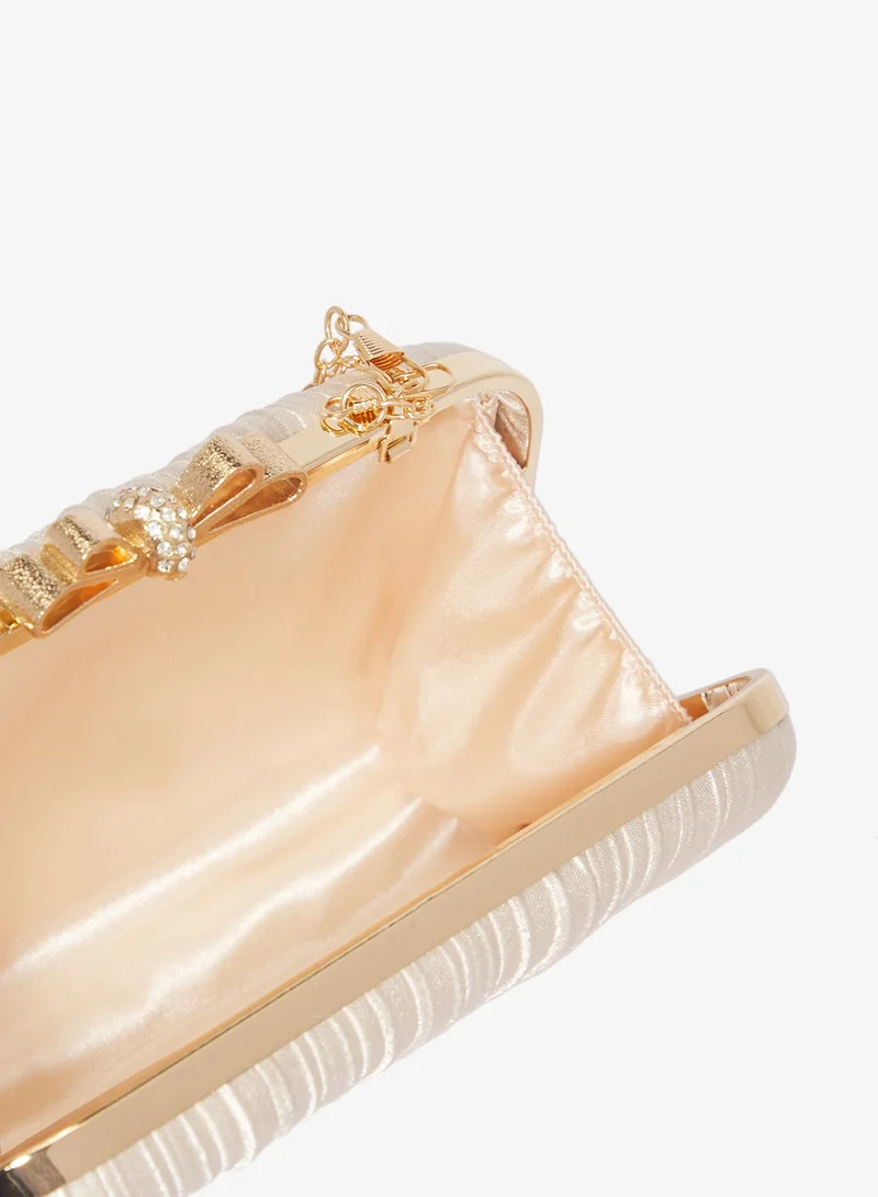 Ella Limited Edition  Textured Clutch With Gold Accent Bow Detail for Women | Best Price UAE