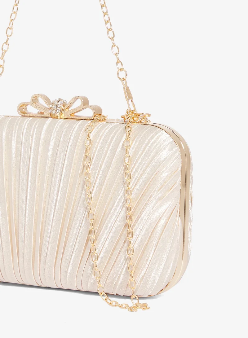 Ella Limited Edition  Textured Clutch With Gold Accent Bow Detail for Women | Best Price UAE