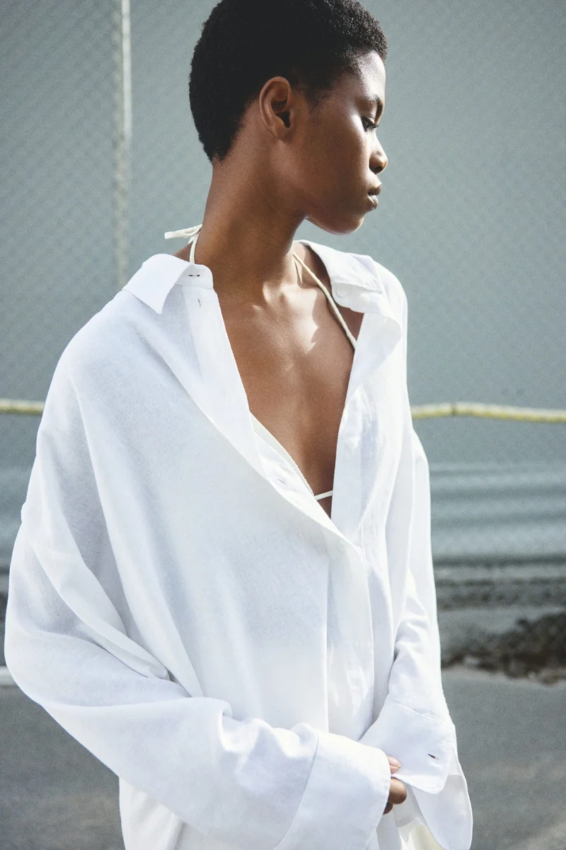 H&m Dolman-sleeved linen-blend shirt