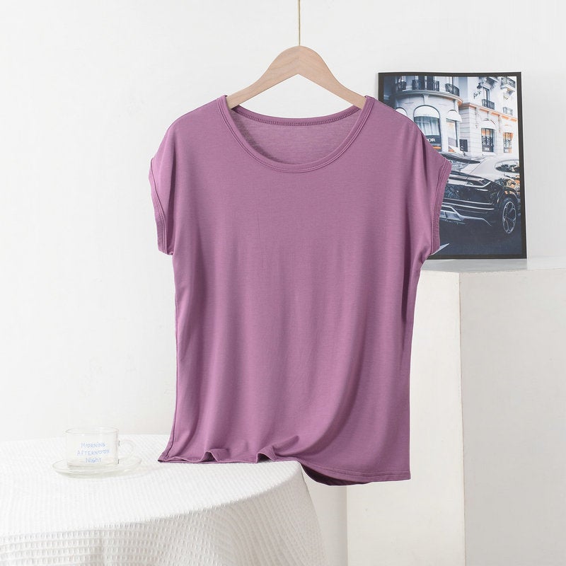 Modal T-Shirt Women'S Summer Loose Plus Size Mother'S Crewneck Short-Sleeved Top Solid Color Simple Outer Wear Base Shirt - Image 1