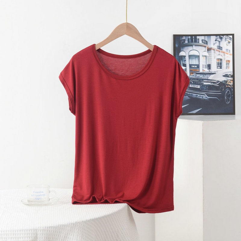 Modal T-Shirt Women'S Summer Loose Plus Size Mother'S Crewneck Short-Sleeved Top Solid Color Simple Outer Wear Base Shirt - Image 3