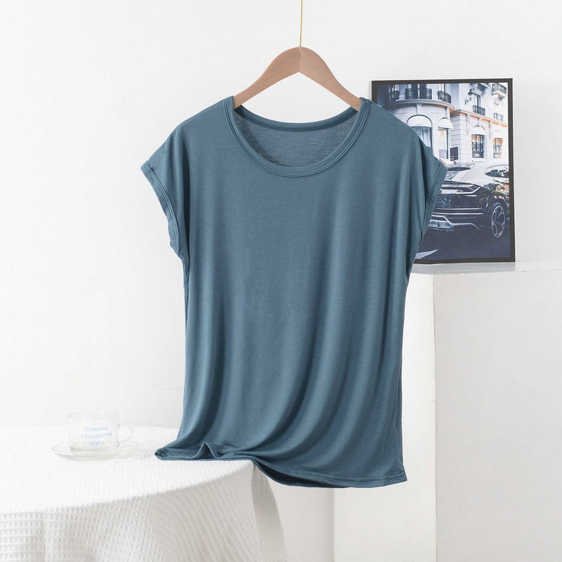 Modal T-Shirt Women'S Summer Loose Plus Size Mother'S Crewneck Short-Sleeved Top Solid Color Simple Outer Wear Base Shirt - Image 5