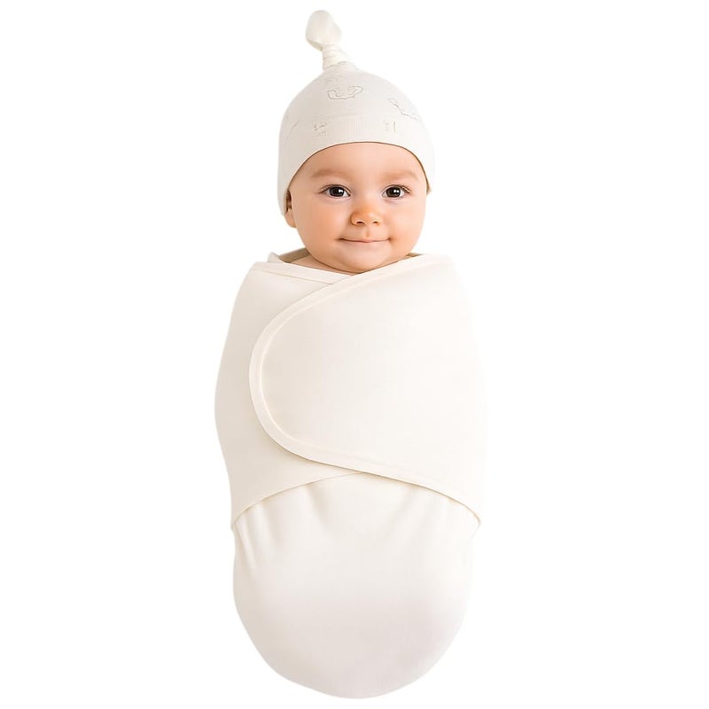 DTR Creation Baby Swaddle Wrap Blanket for Newborns | Soft Cotton Adjustable Sleeping Bag with Cap – 0-6 Months (Unisex, off White) - Image 2