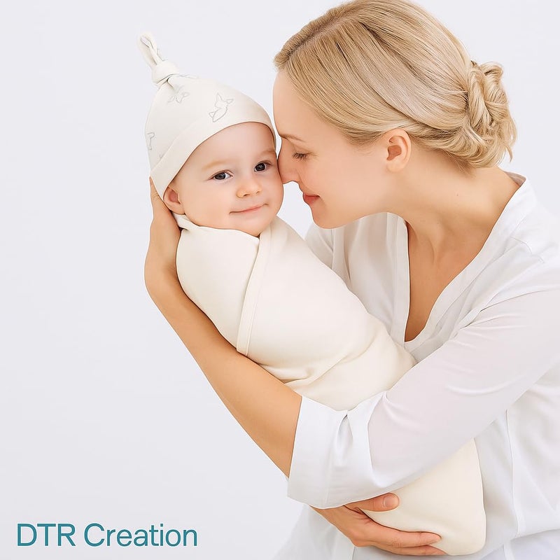 DTR Creation Baby Swaddle Wrap Blanket for Newborns | Soft Cotton Adjustable Sleeping Bag with Cap – 0-6 Months (Unisex, off White) - Image 5