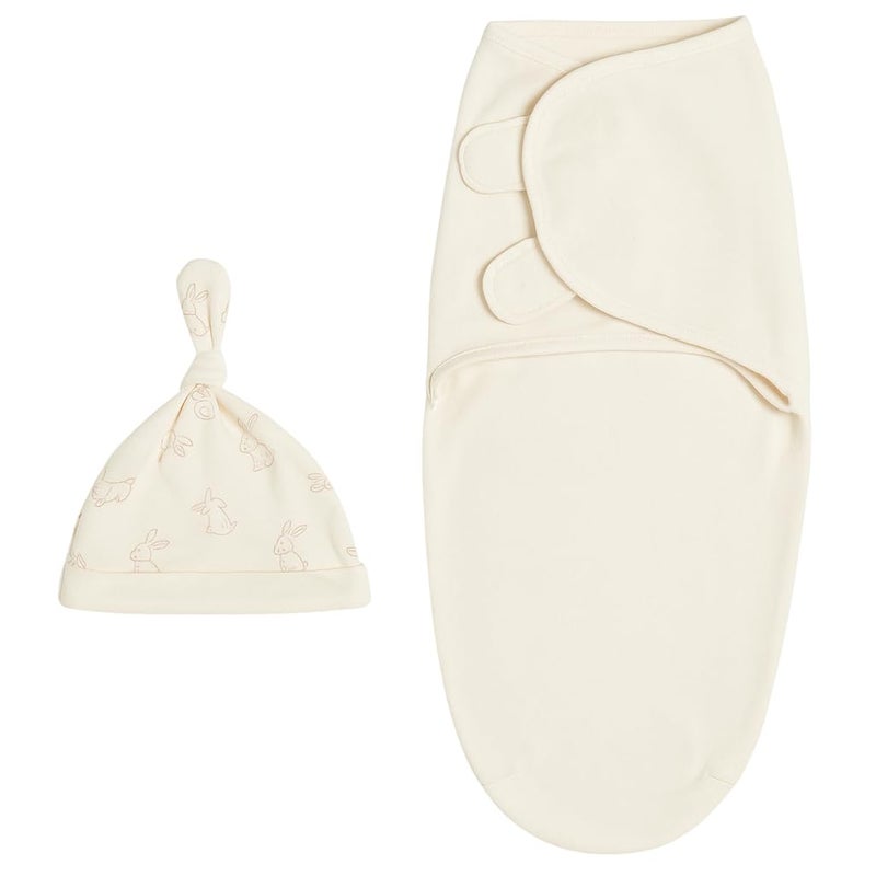 DTR Creation Baby Swaddle Wrap Blanket for Newborns | Soft Cotton Adjustable Sleeping Bag with Cap – 0-6 Months (Unisex, off White) - Image 1