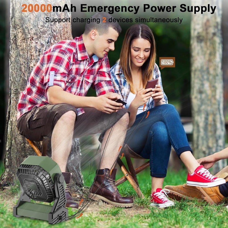 KITWLEMEN Fan with Camping Lamp, 20000mAh Desk Fan with Hook, 270° Rotation, 4 Speeds, USB Fan for Camping, Power Outage, Fishing, Hurricane - Image 5
