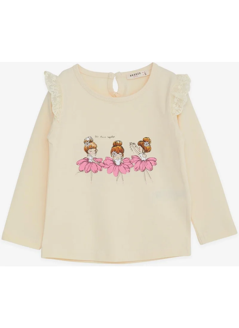 Breeze Baby Girl Long Sleeve T-Shirt Dancer Girl Printed Laced 9 Months-3 Years, Cream
