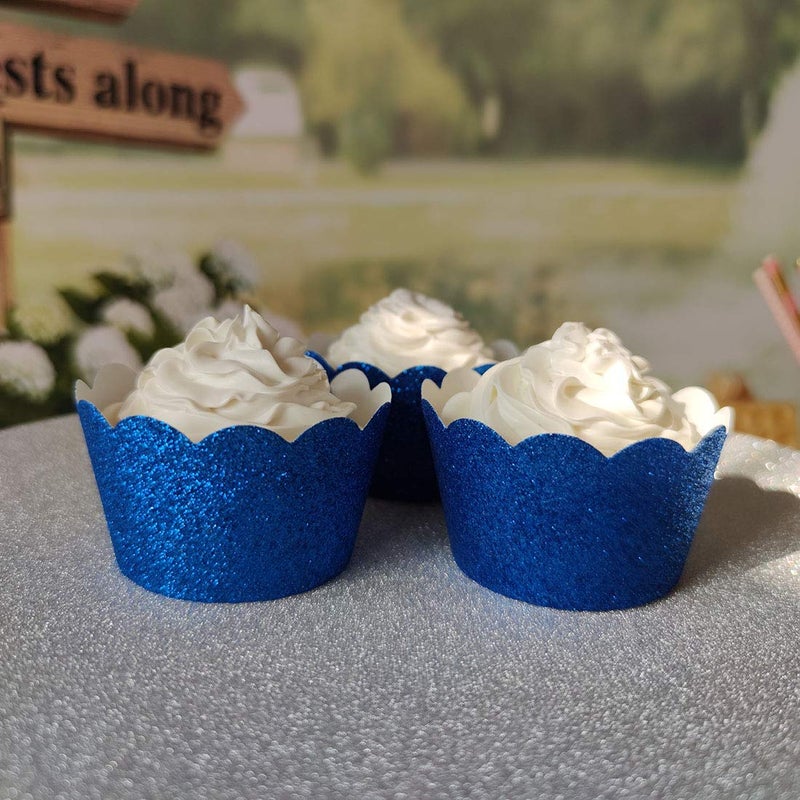Mybbshower Royal Blue Standard Size Cupcake Liners for Baby Shower Birthday Treat Holders Wedding Bridal Shower Pack of 24 - Image 3