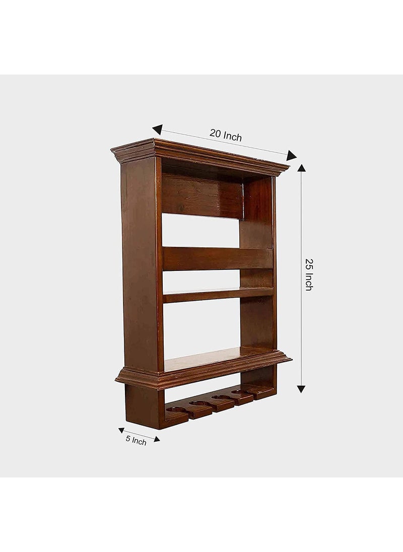 RENEWITURE RENEWITURE Wooden Wall Hanging Design Bar Bar Cabinets for Home Mini Bar for Home Solid Wood Make Wine Storage Cabinet with Glass Hanging Space  - Image 2