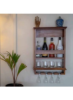 RENEWITURE RENEWITURE Wooden Wall Hanging Design Bar Bar Cabinets for Home Mini Bar for Home Solid Wood Make Wine Storage Cabinet with Glass Hanging Space  - Image 3