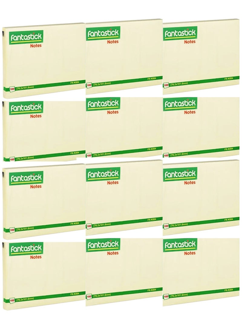Fantastick 12-Piece Sticky Notes 3x4 Inch Size Yellow  - Image 1