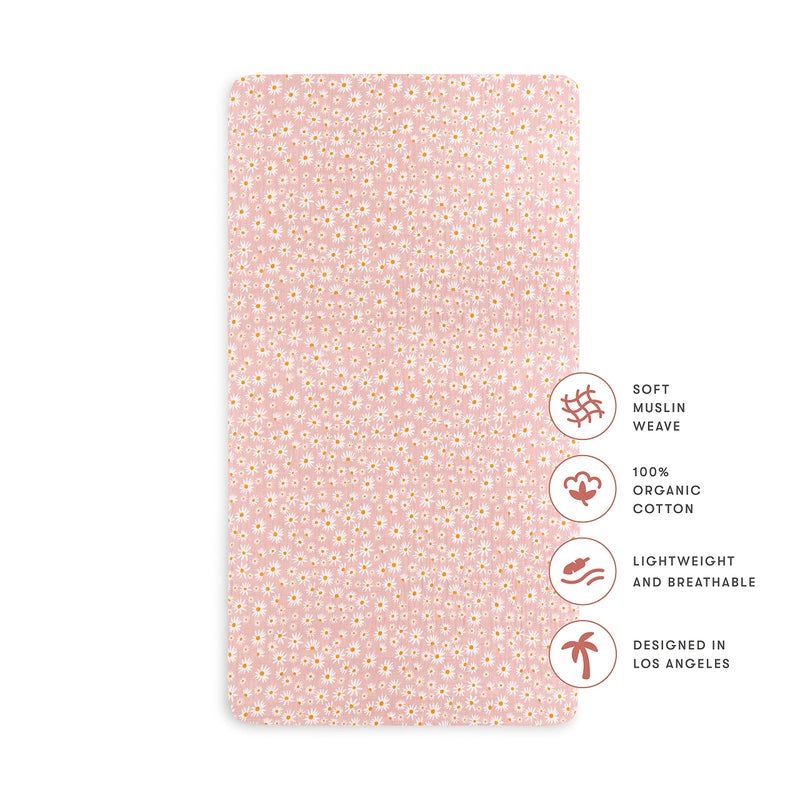 Babyletto 100% Organic Cotton Crib Sheet, GOTS-Certified, Fitted 360Â°, Ultra-Soft and Breathable Muslin - Daisy - Image 3