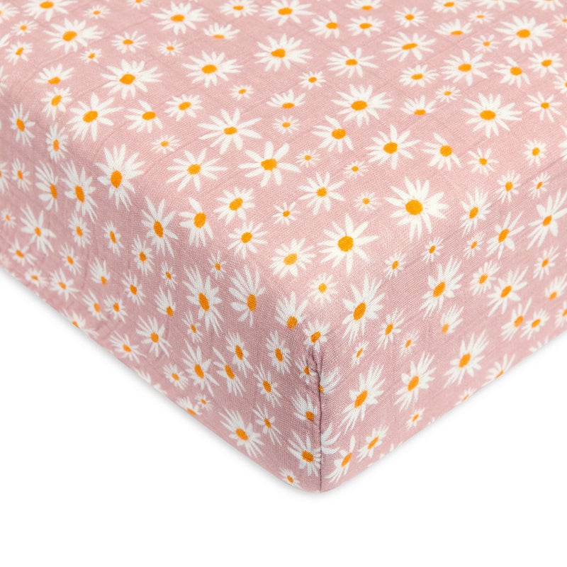 Babyletto 100% Organic Cotton Crib Sheet, GOTS-Certified, Fitted 360Â°, Ultra-Soft and Breathable Muslin - Daisy - Image 1