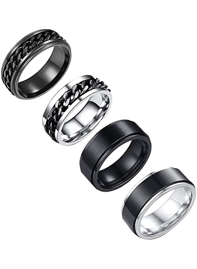 سيوسي خواتم ريترو ، SYOSI 4 قطع خواتم عادية للرجال خواتم من الفولاذ المقاوم للصدأ للرجال خاتم الزواج خواتم سبينر رائعة للرجال خاتم من الفولاذ المقاوم للصدأ الأسود مجموعة حلقة القلق بعرض 8 مللي متر - Image 1