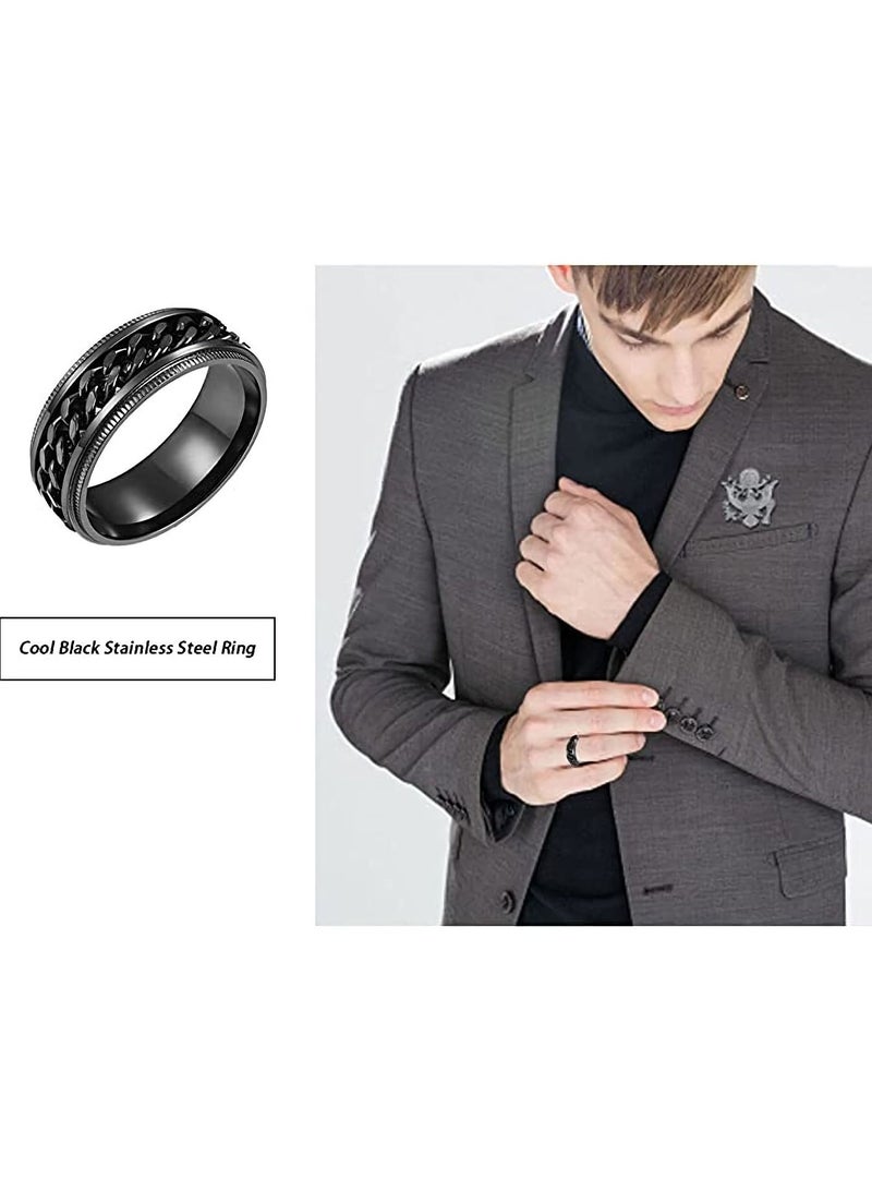 سيوسي خواتم ريترو ، SYOSI 4 قطع خواتم عادية للرجال خواتم من الفولاذ المقاوم للصدأ للرجال خاتم الزواج خواتم سبينر رائعة للرجال خاتم من الفولاذ المقاوم للصدأ الأسود مجموعة حلقة القلق بعرض 8 مللي متر - Image 4