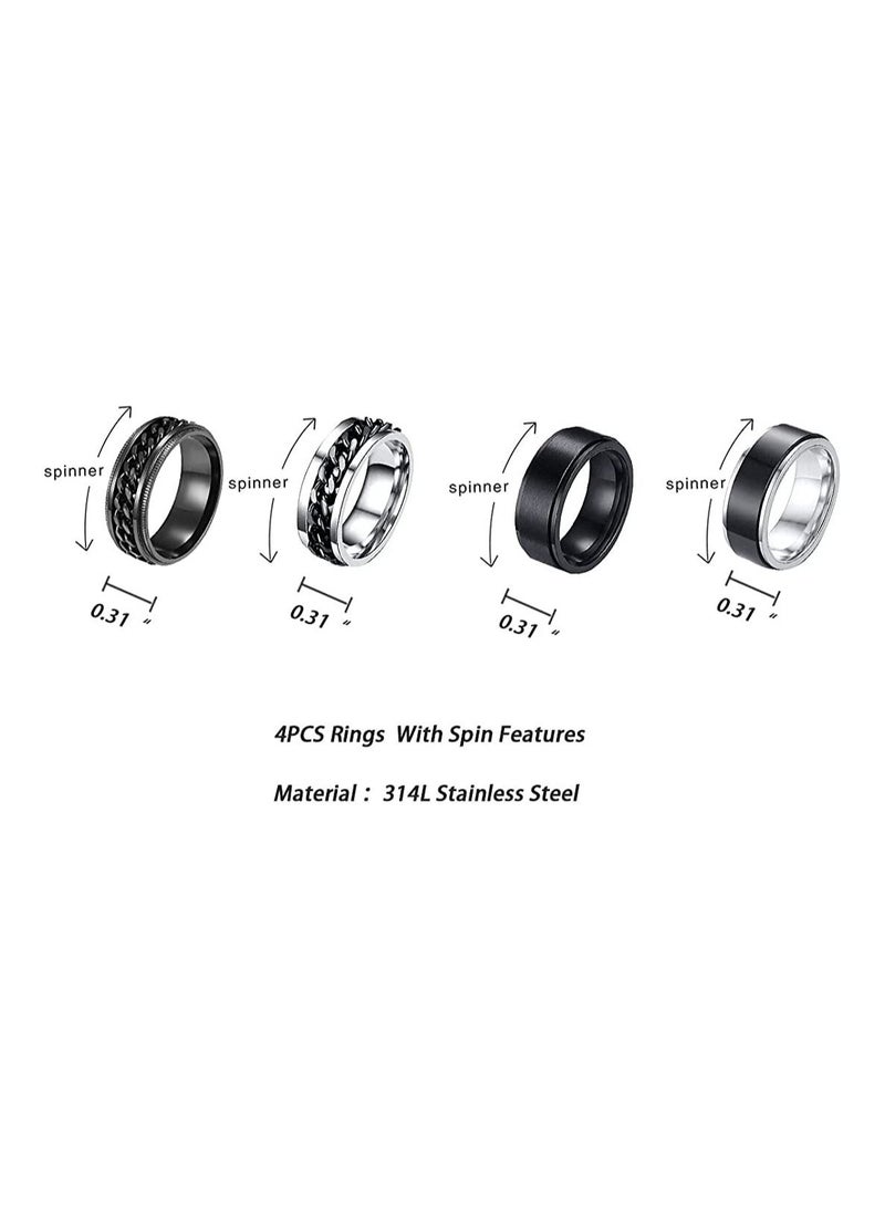 سيوسي خواتم ريترو ، SYOSI 4 قطع خواتم عادية للرجال خواتم من الفولاذ المقاوم للصدأ للرجال خاتم الزواج خواتم سبينر رائعة للرجال خاتم من الفولاذ المقاوم للصدأ الأسود مجموعة حلقة القلق بعرض 8 مللي متر - Image 5