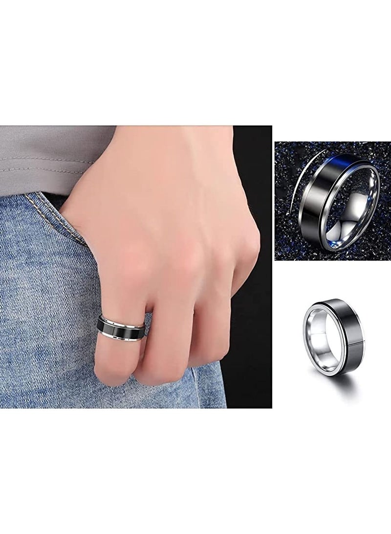 سيوسي خواتم ريترو ، SYOSI 4 قطع خواتم عادية للرجال خواتم من الفولاذ المقاوم للصدأ للرجال خاتم الزواج خواتم سبينر رائعة للرجال خاتم من الفولاذ المقاوم للصدأ الأسود مجموعة حلقة القلق بعرض 8 مللي متر - Image 2