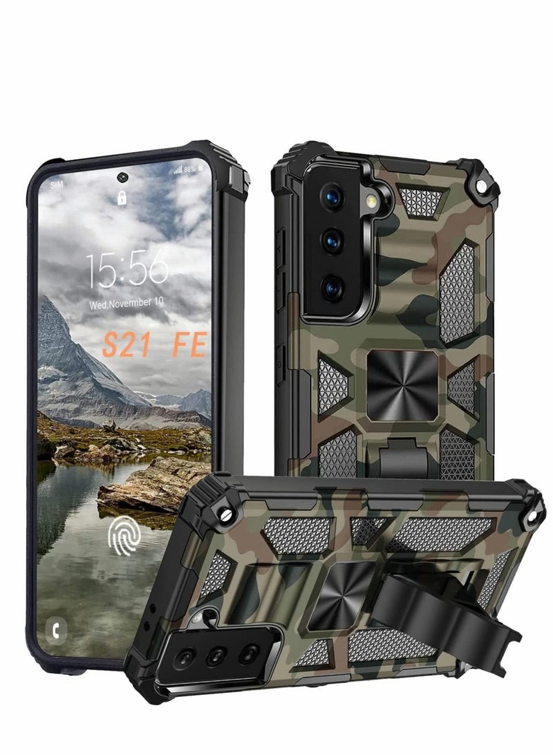كابتن تيك Case for Samsung S21 FE Case Camouflage Cover ​with Stand Kickstand Support Magnetic Car Mount Military Grade Rugged Armor Shockproof Case for Samsung Galaxy S21 FE 5G 6.4'' - Image 1
