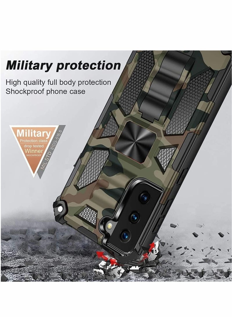 كابتن تيك Case for Samsung S21 FE Case Camouflage Cover ​with Stand Kickstand Support Magnetic Car Mount Military Grade Rugged Armor Shockproof Case for Samsung Galaxy S21 FE 5G 6.4'' - Image 2