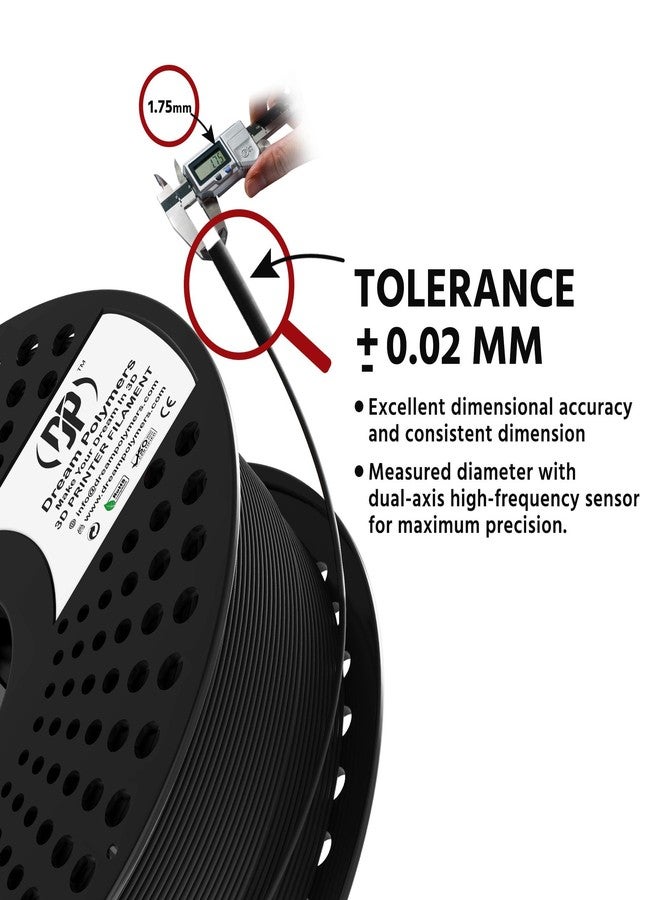 DP - DREAM POLYMERS Dreampolymers Premium TPU Filament 1.75mm 1kg: Premium Flexible 3D Printer Material with +/- 0.02mm Tolerance. Ideal for Direct Drive & Bowden Type 3D Printers. (Black) - Image 3