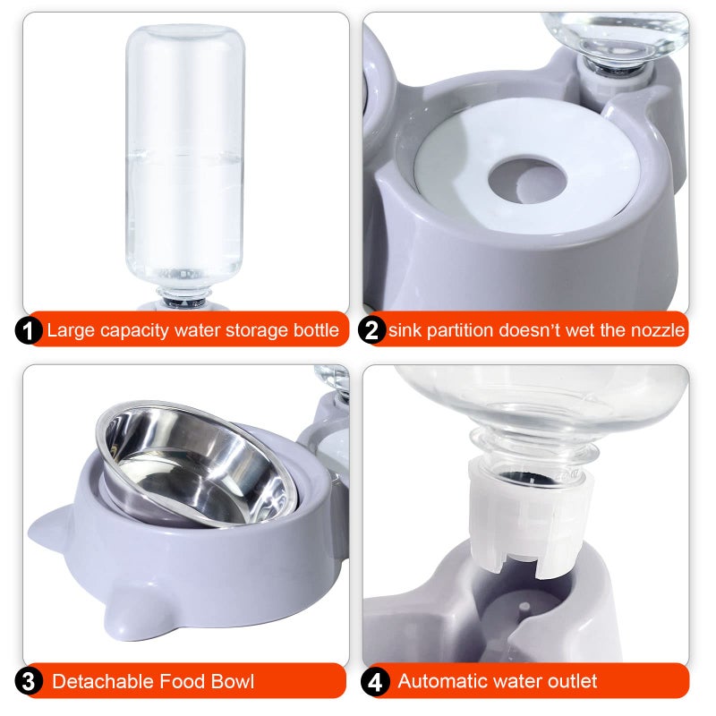 SKY-TOUCH Cat Bowls Dog Bowls Durable, Stainless Steel Pet Bowl and Auto Gravity Pet Water Dispenser, Food Water Bowl Set For Small Medium Dogs And Cats,Grey - Image 2