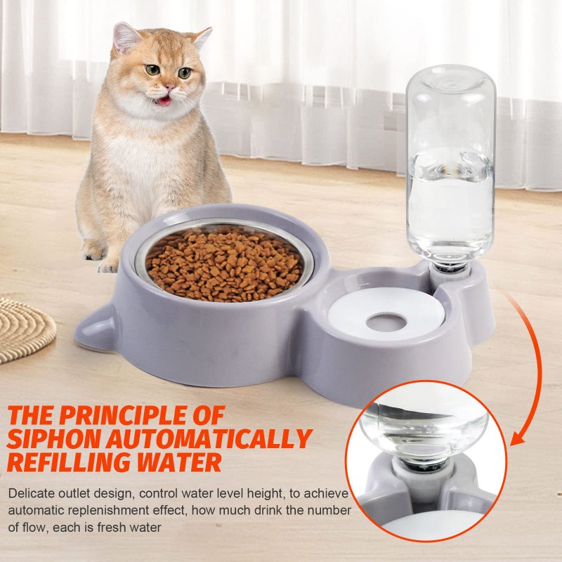 SKY-TOUCH Cat Bowls Dog Bowls Durable, Stainless Steel Pet Bowl and Auto Gravity Pet Water Dispenser, Food Water Bowl Set For Small Medium Dogs And Cats,Grey - Image 4