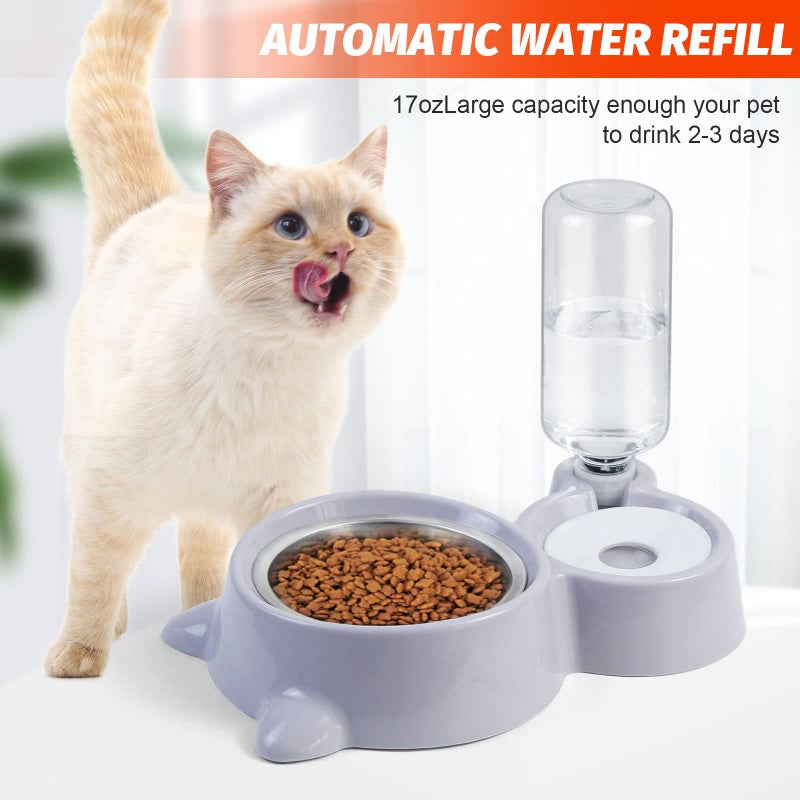 SKY-TOUCH Cat Bowls Dog Bowls Durable, Stainless Steel Pet Bowl and Auto Gravity Pet Water Dispenser, Food Water Bowl Set For Small Medium Dogs And Cats,Grey - Image 3