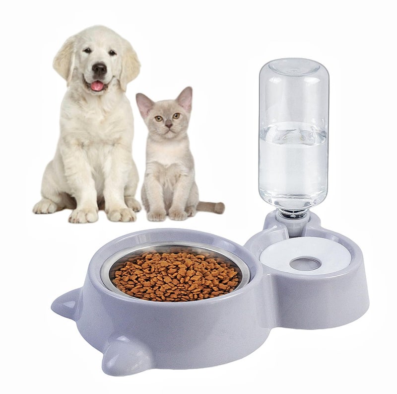 SKY-TOUCH Cat Bowls Dog Bowls Durable, Stainless Steel Pet Bowl and Auto Gravity Pet Water Dispenser, Food Water Bowl Set For Small Medium Dogs And Cats,Grey - Image 1