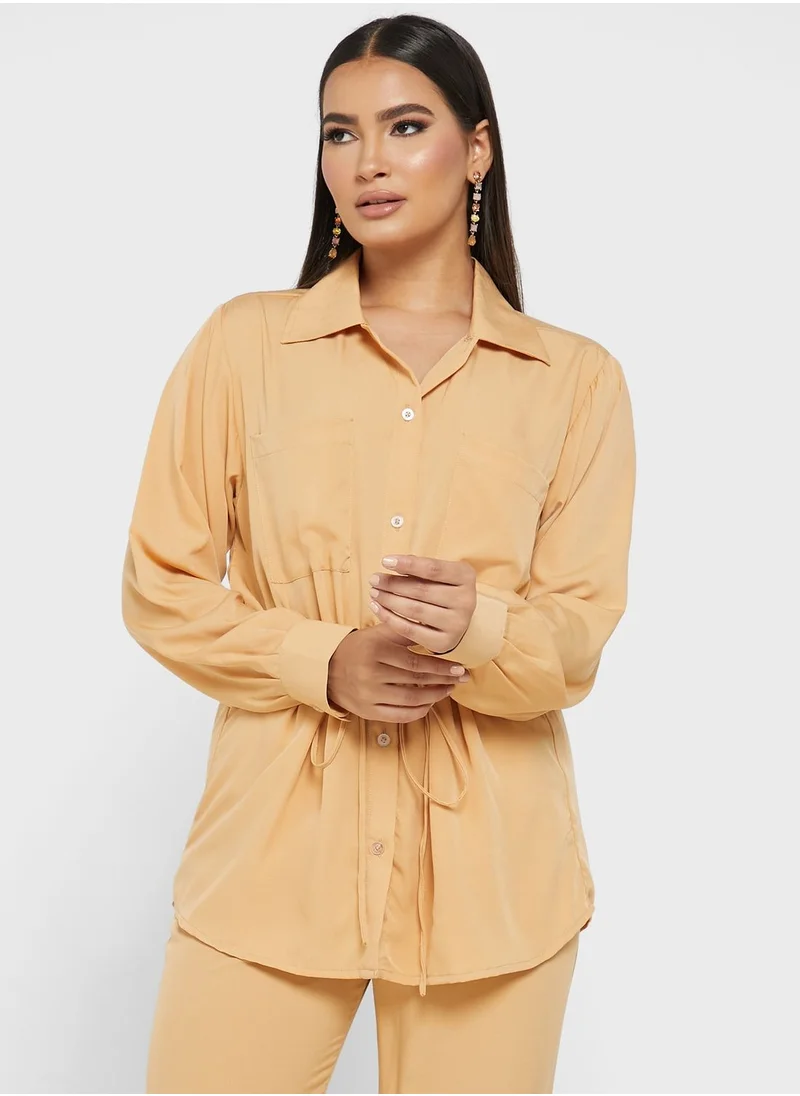 hayas closet Ruched Tie Detail Shirt & Pants Set